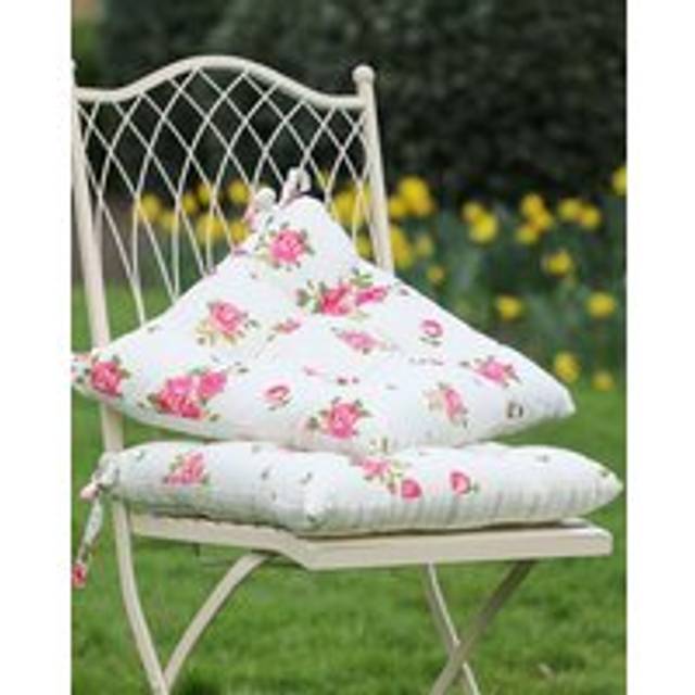 Set of 4 Vintage Pink Floral Print Indoor Outdoor Chair Seat Pad Garden Furniture Cushions - 40cm x 40cm