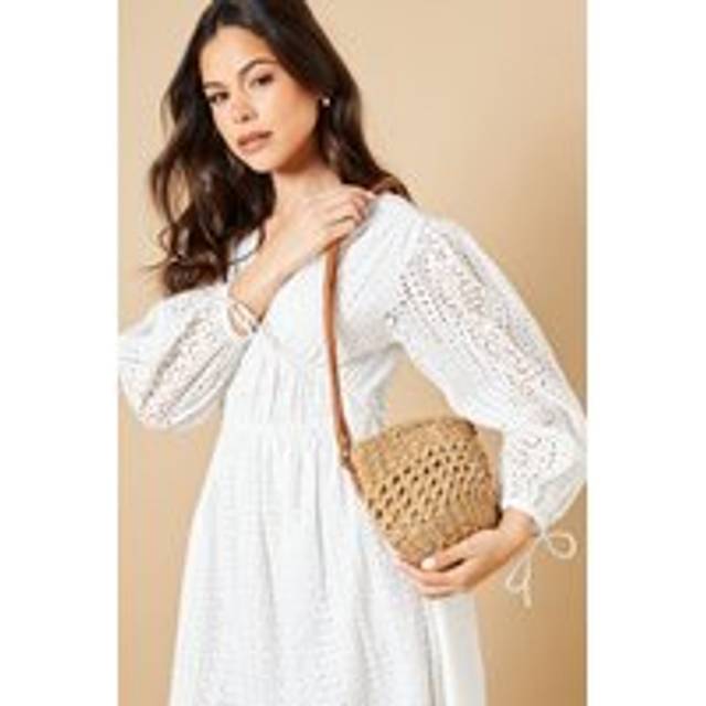 Oasis Sara Rattan Detail Bucket Bag In Neutral - neutral - One Size