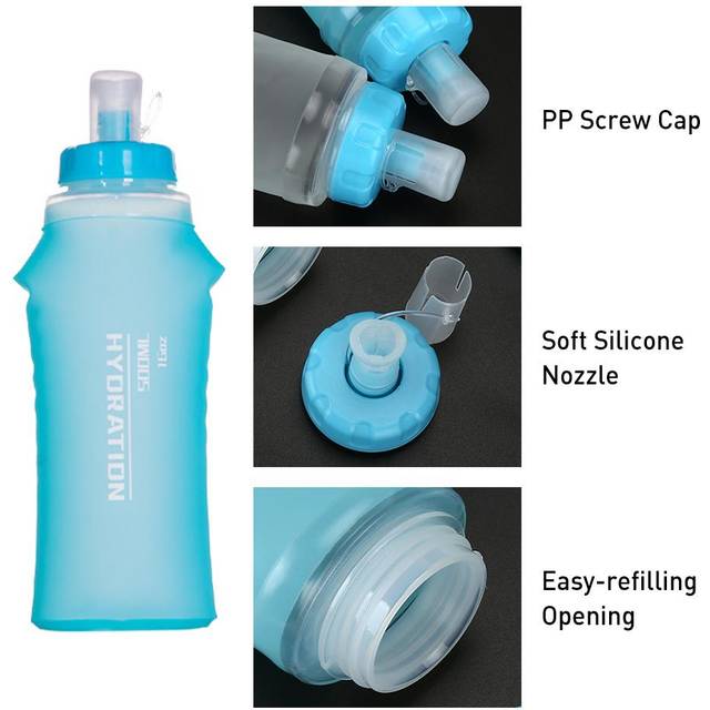2st 500 ml TPU mjuk kolv Hopfällbar sportvattenflaska för vätskepaket för löpvandring no tube blå