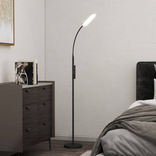 HOMCOM LED Floor Lamp for Living Room with Magnetic Remote Control, Black, Black