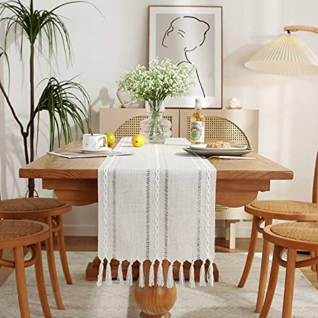 Chassic Rustic Farmhouse Style Linen Table Runner 48 Inches Tablecloth
