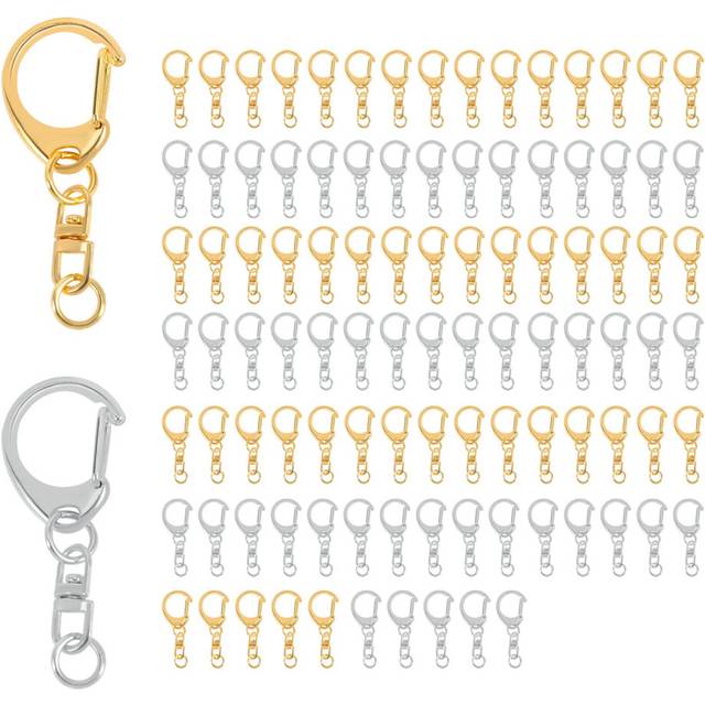 100 Piece D Hook Keychain Hardware with Jump Rings, Metal Split Key Ring Clips Chain for Craft Charm Making DIY