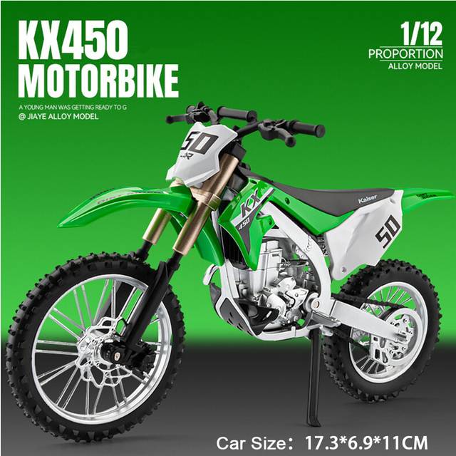 (KX450 Green) Kawasaki KX450 Toy Motorcycle Models Alloy Diecast Ninja 400 Motorbikes Shock Absorption Rubber Tires Model Toys