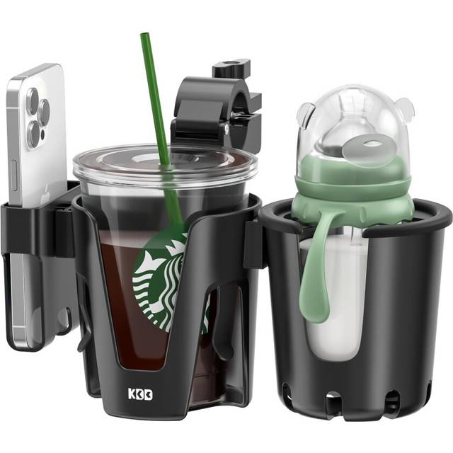 KDD 3-in-1 Universal Pram Holder - Phone, Drink, Coffee Cup Holder for Pram, Pushchair, Buggy, Stroller, Bike, Wheelchair, Walker, Scooter, Trolley -
