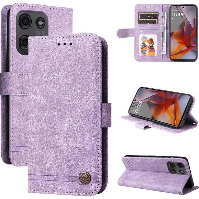 (Purple) Flip Case for Motorola Moto G75 5g Short Strap Wallet Shockproof Long Strap Card Slot Holders