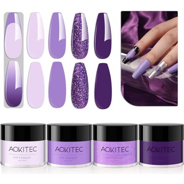 Dip Powder, 4 Colours, Purple Shades Dipping Powder for French Nail Art Nail Salon DIY Dip Manicure Nail Powder for Dip Nail Art,