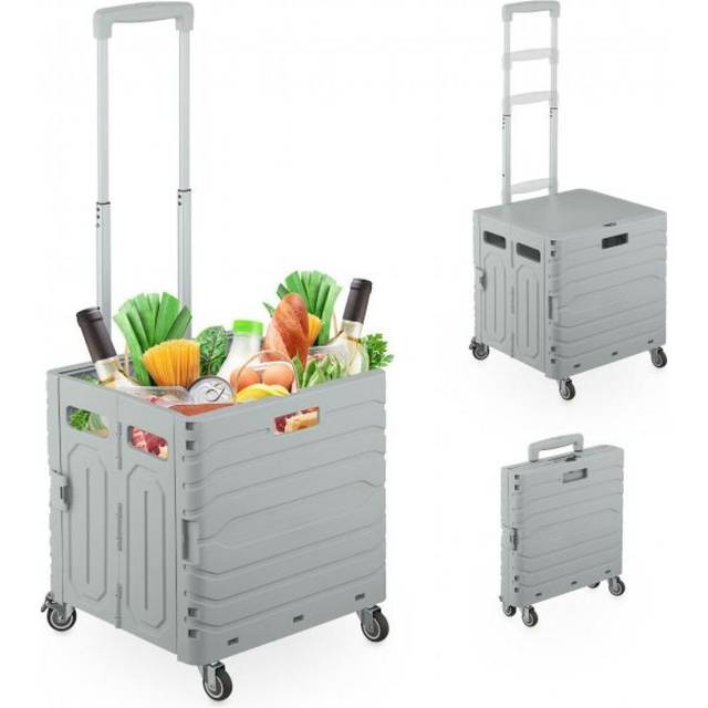 Foldable Shopping Trolley, Collapsible Basket on Wheels, up to 35 kg Capacity, with Telescopic Handle, Grey - Relaxdays