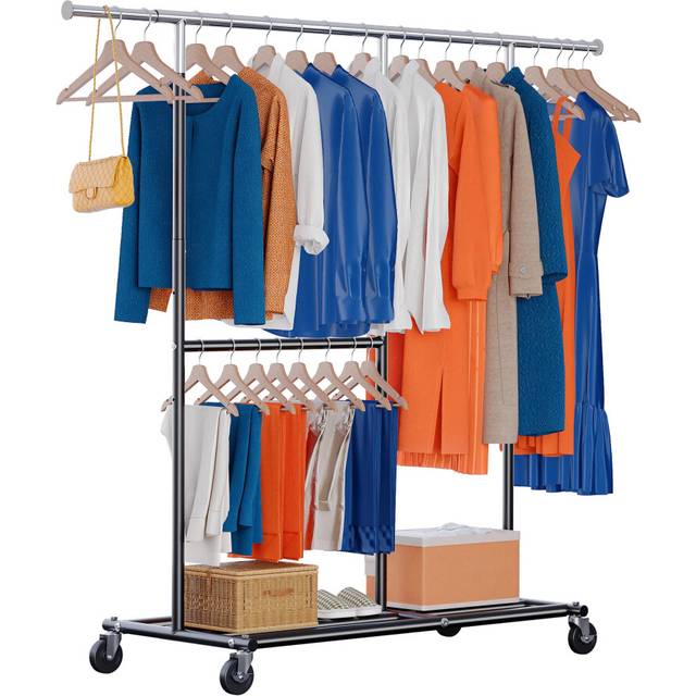 HOKEEPER Heavy Duty Clothes Rail, Sturdy 150KG Rack with Hanging Clothing Rack, Clothing Garment Rack with Storage Shelves?Freestanding Rails for