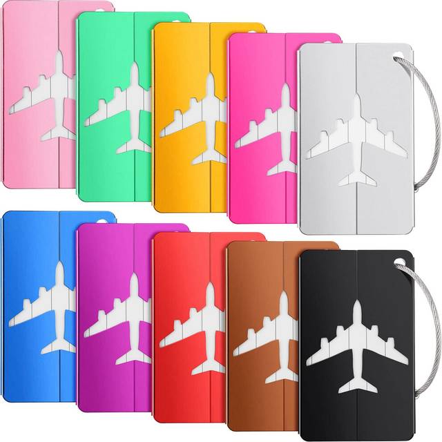 10 Pieces Luggage Tags Business Card Holder Aluminium Metal Travel ID Bag Tag for Baggage Identifier