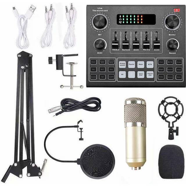 Multifunktionellt Live V9-ljudkort och BM800 Suspension Microphone Kit Broadcasting-inspelning