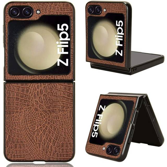 (Brown) Stylish Classic Case for Samsung Galaxy Z Flip 5 Compatibility Anti Scratch Protective Cover Classic Alligator Fashion