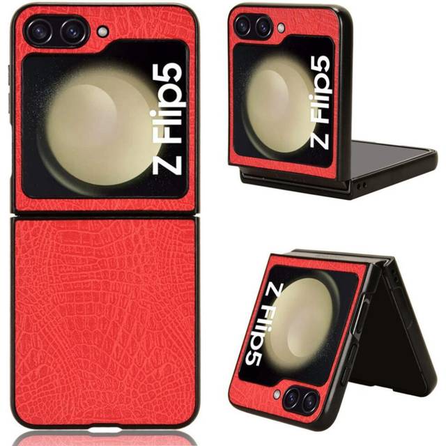(Red) Stylish Classic Case for Samsung Galaxy Z Flip 5 Compatibility Anti Scratch Protective Cover Classic Alligator Fashion