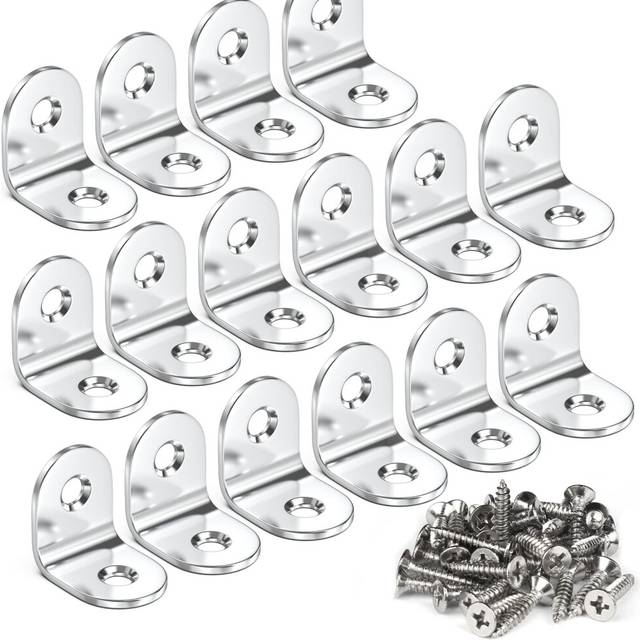 16 Pcs Corner Braces - 20x20mm 90 Degree Right Angle Brackets Fastener Stainless Steel L Shaped Corner Bracket with 32 Pcs Screws Brace Corner Steel