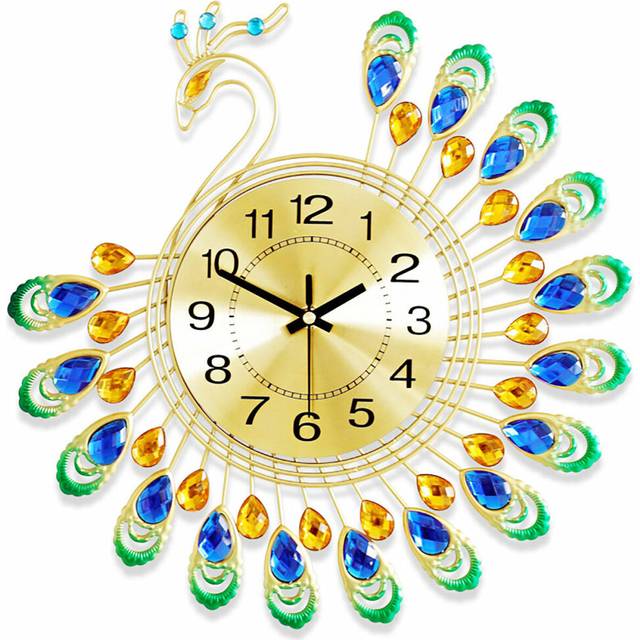 Peacock Wall Clock Metal Living Room Bedroom European Style Antique 38X38 cm