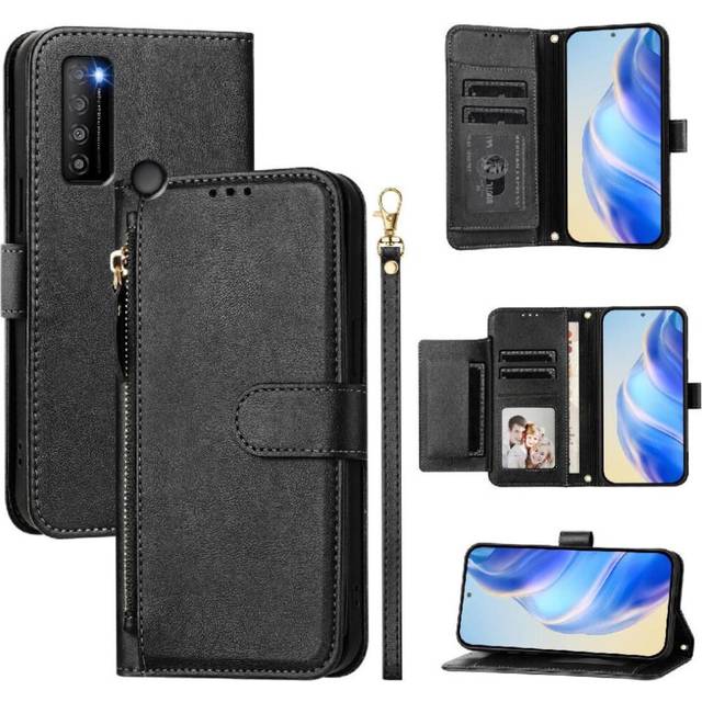 (Black) Flip Case for Tcl 30 Xl Pu Leather Magnetic Card Holder Zipper