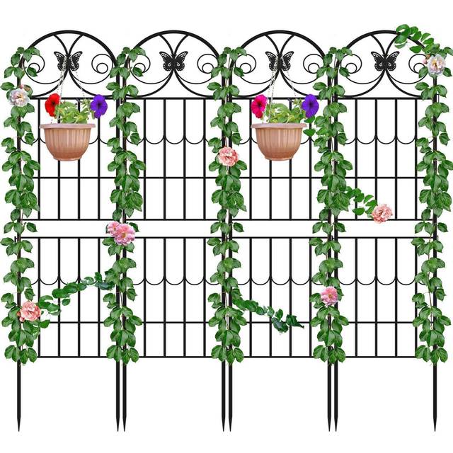 4 Pack Garden Climbing Trellises Frame Rustproof Metal Potted Plant Climbing Support For Flowers Vegetable - Black (220cm H X 50cm W X 1cm D)