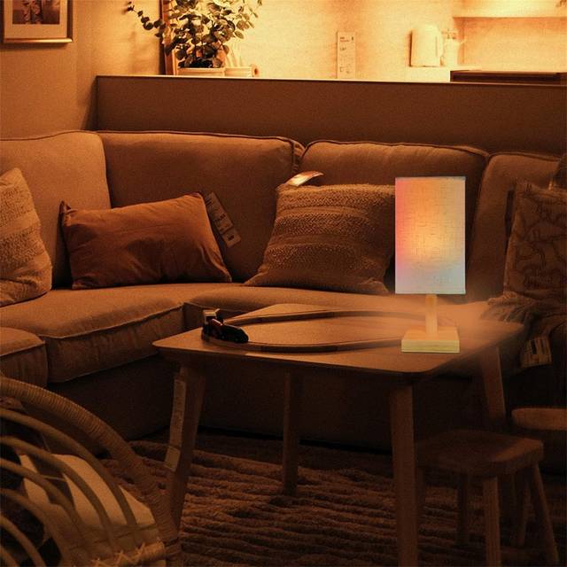 Wireless Bedside Table Lamp With 2 Pcs E14 RGB Rechargeable Battery Bulb - Brown (19cm H X 14cm W X 14cm D)