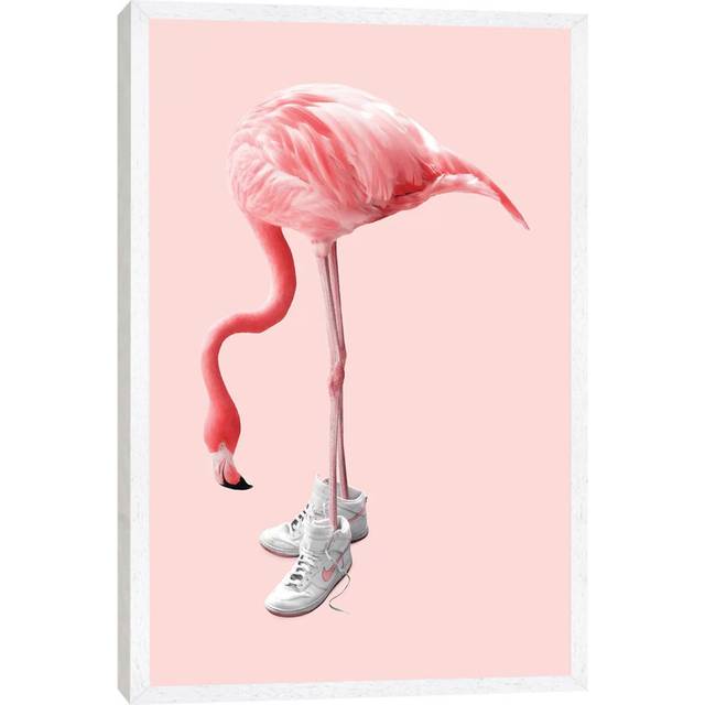 Sneaker Flamingo - Print on Canvas - White Framed (152.5 cm H x 101.5 cm W)