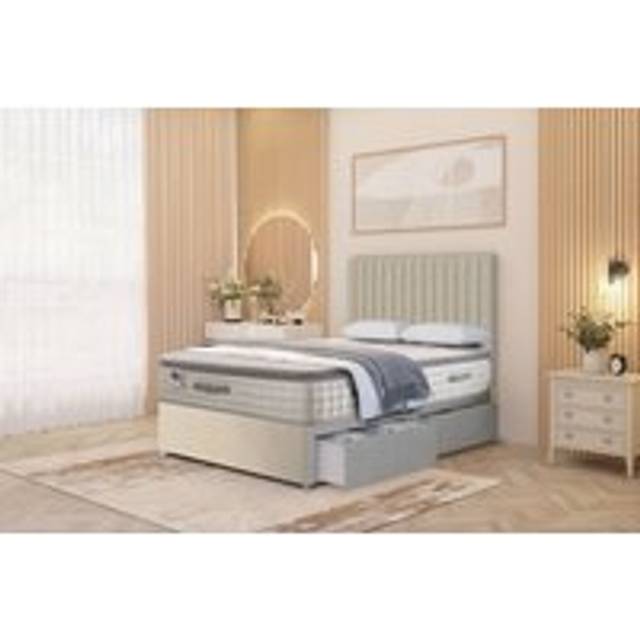 Eleanor 2 Drawer Divan Bed Pillowtop Mattress and Floor Standing Headboard - Natural - Single