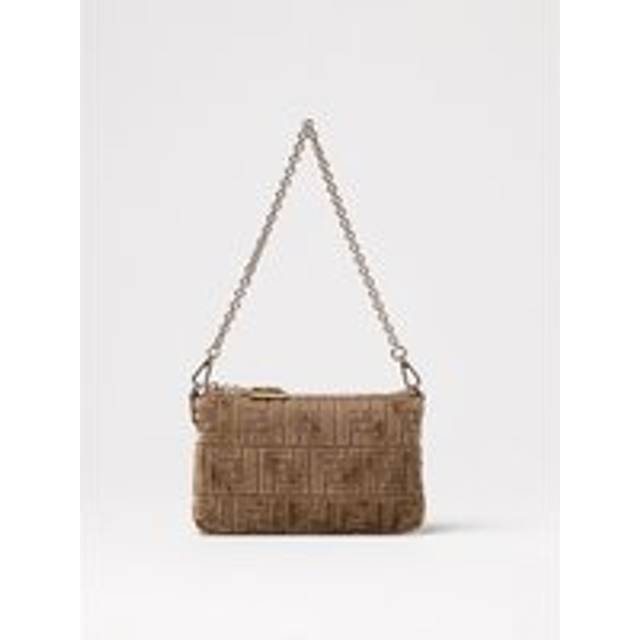 Womens Baguette FF Motif Velvet Clutch Wo - Beige Clutch Bags - One Size