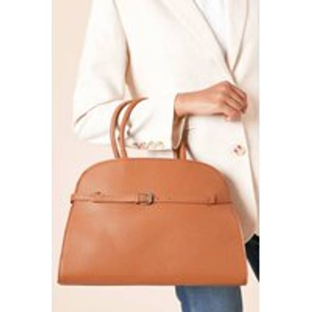 Womens York Large Bowler Bag With Buckle Detail And Crossbody Strap - Tan - One Size