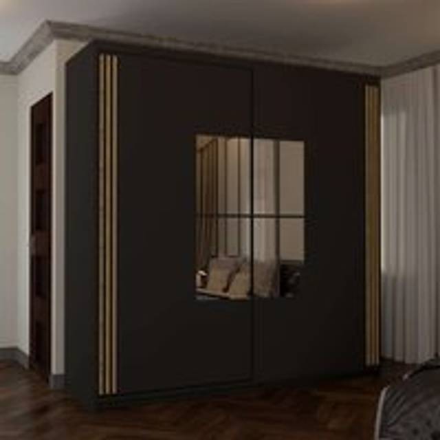 Modern Double Sliding Wardrobe with LED Light W203cm x H217cm x D62cm - Black - One Size