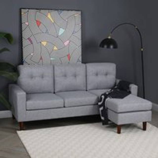 Pisa Small Corner Sofa With Reversible Chaise Soft Woven Fabric Grey - One Size