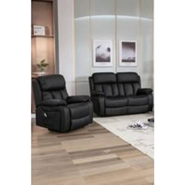 Chester Electric Recliner Bonded Leather 1+2 Seater Sofa Set - Black - One Size