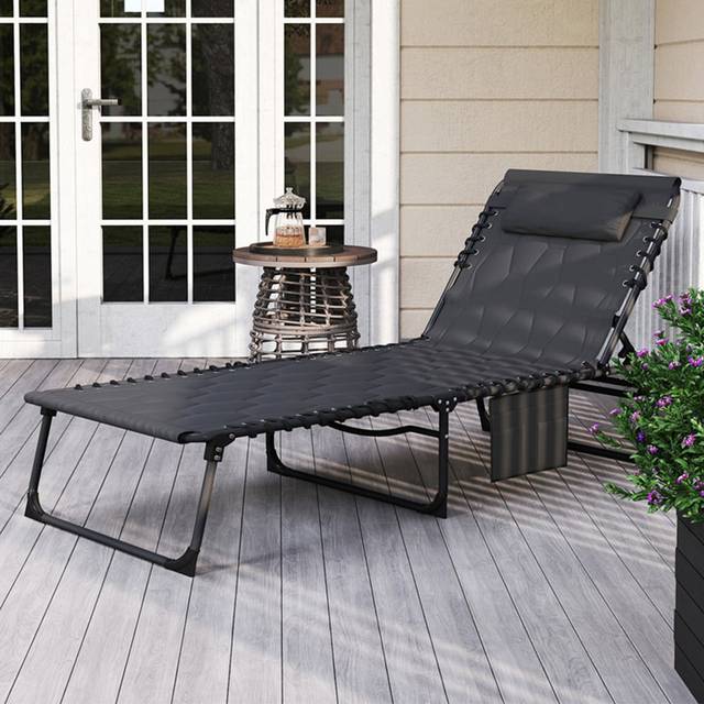 Outsunny Foldable Sun Lounger with Reclining Back and Padded Seat, Black