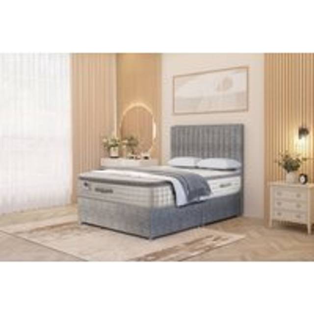 Eleanor Tweed Divan Bed Pillowtop Mattress and Floor Standing Headboard - Grey - Single