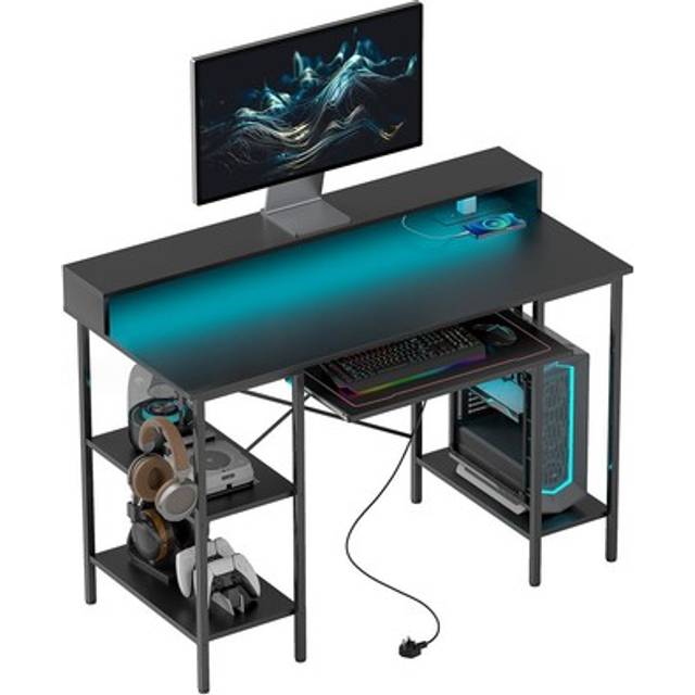 HOMCOM Gaming Desk with Monitor Stand and Sliding Keyboard Tray Rustic Brown