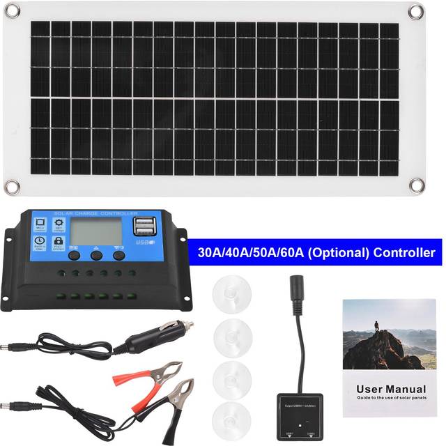 20 Watt 12 Volt Solar Panel Kit Waterproof Solar Panel with High Efficiency Polycrystalline Silicon 60A Controller black