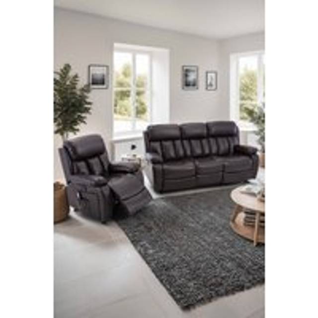 Chester Electric Recliner Bonded Leather 1+3 Seater Sofa Set - Brown - One Size