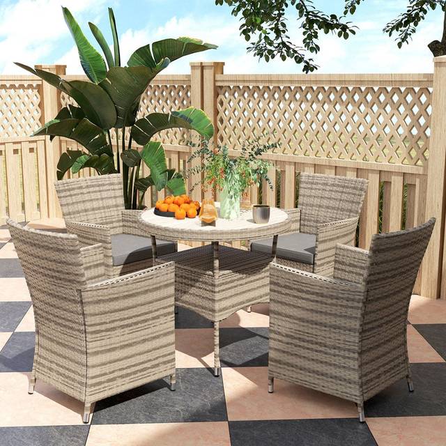 Outsunny 4 Seater Grey Rattan Patio Dining Set with Cushions