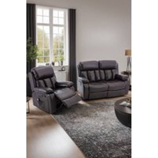 Chester Manual Recliner Bonded Leather 1+2 Seater Sofa Set - Brown - One Size