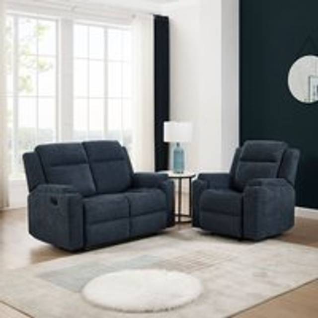 More4homes - orka 1+2 seater fabric manual recliner sofa set (Blue)