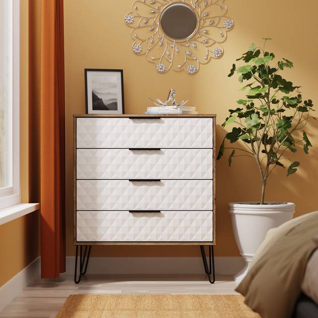 Harlequin 4 Drawer Chest in White Matt & Vintage Oak - Ready Assembled - Lewis's Home | TJ Hughes