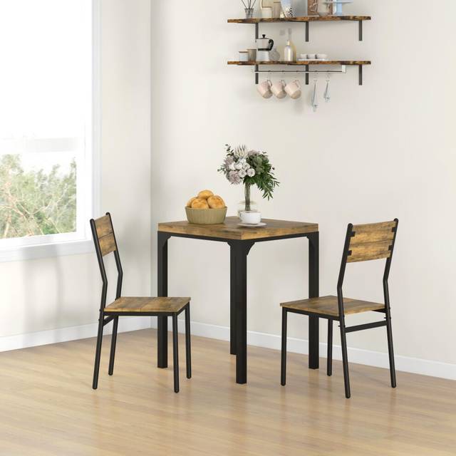 Pisa 3 Pcs Compact Dining Table 2 Chairs Set Rustic Brown, none