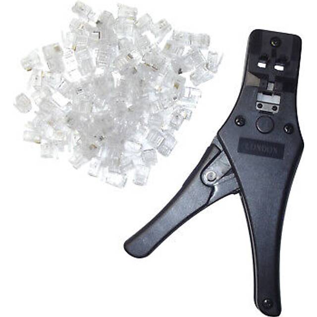Rj crimp tool + 100x rj6p4c plugs (adsl/broadband lead size aka rj11 4 pin)