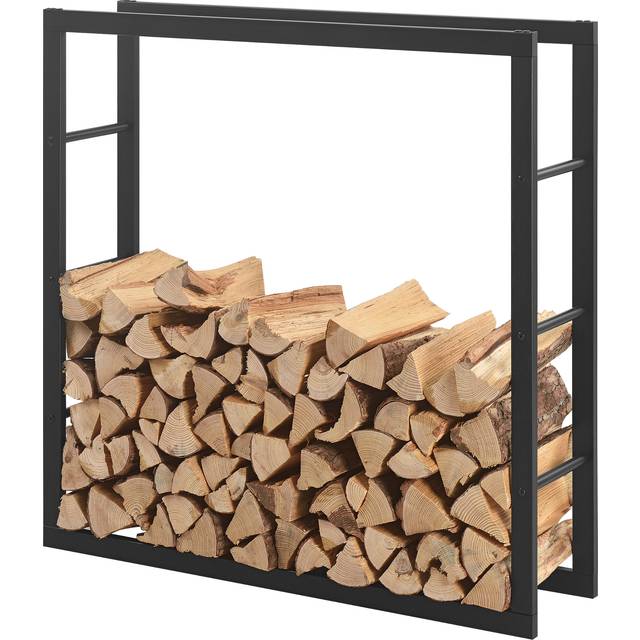 [en.casa] Vedhylla, Taby, vedhylla, inomhus, utomhus, metall, 100 x 25 x 100 cm, träskydd, stapelstöd för ved, vedlager, vedställ svart