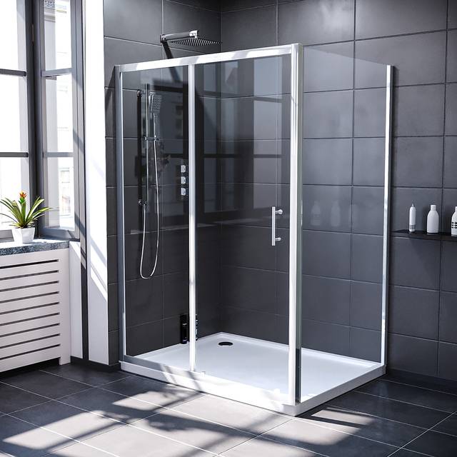 Nes home 1400 x 760mm shower enclosure sliding door & glass side panel chrome