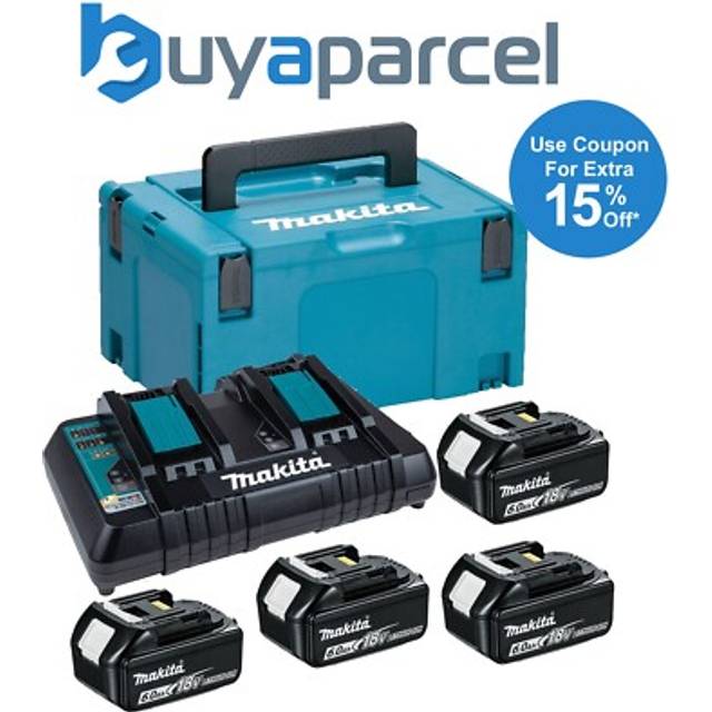 BL1860 18v 4 x 6.0ah Lithium Batteries DC18RD Dual Port Charger + Makpac - Makita