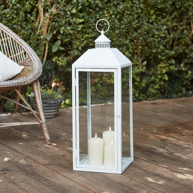 Perth Large White Garden Lantern with 3 TruGlow® Candles - Warm White
