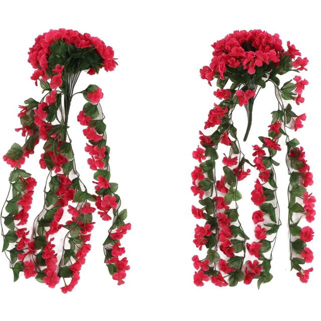 2PCS Artificial Violet Hanging Flowers Simulation Plastic Fake Plants for Decoration Garden Patio rose red
