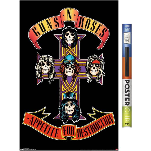 "Trends International Guns N' Roses - Cross Wall Poster  22.375"""""""" x 34""""""""  Premium Poster & Clip Bundle"