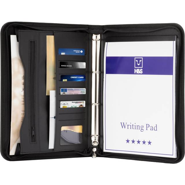 H&S Portfolio Folder A4 - Zipped Conference Folder - Faux Leather Folder for Documents with Ring Binder - A4 Organiser Folders - Work or Business