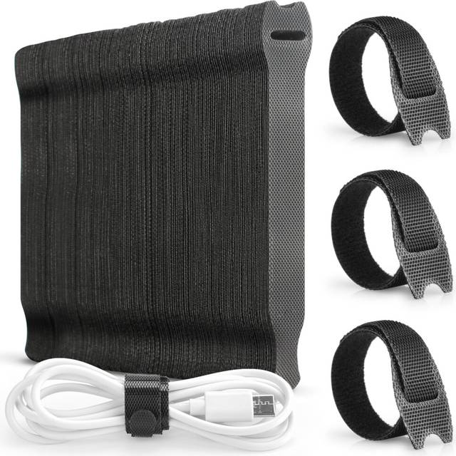 120 PCS Cable Ties Reusable - 150x12 mm, Black Hook and Loop Nylon Cable Tidy - Ideal for Headphones, Phones, Electronics Under Desk Cable Management