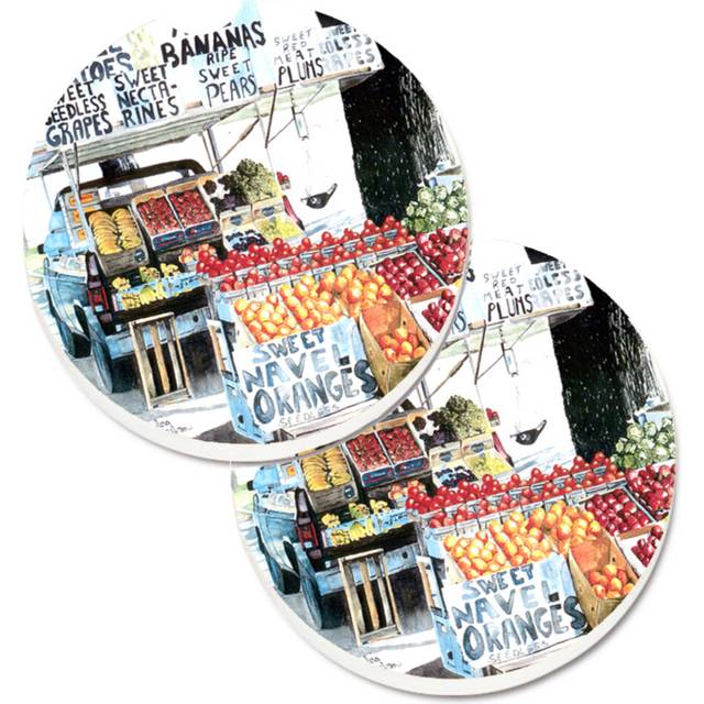 """""Caroline's Treasures Fruit Stand Set of 2 Cup Holder Car Coasters 8054CARC  2.56  Multicolor"""""