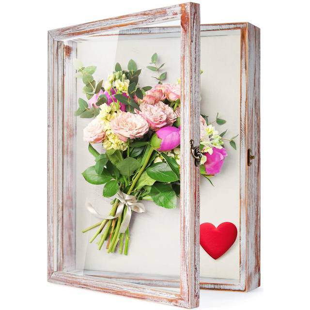 TJ.MOREE Flowers Shadow Box Display Case 13 x 16 Vintage Large Frame With Glass Window Door - Farmhouse Deep Picture Frame for Wedding Bouquet,