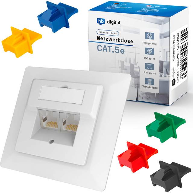 1x CAT 5e Network Socket for CAT.7 CAT.6A CAT.6 CAT.5 Installation Cable with 2x RJ45 Port | Flush-Mounted Data Socket Universal EIA/TIA 568A & B 8P8C